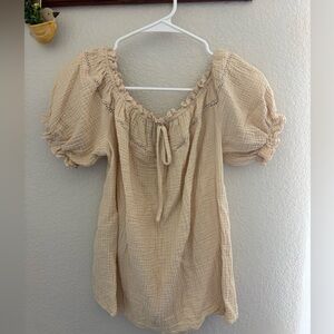 Women’s Cream Peasant Blouse with Puff Sleeves